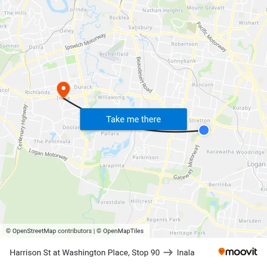 Harrison St at Washington Place, Stop 90 to Inala map
