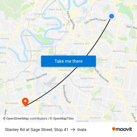 Stanley Rd at Sage Street, Stop 41 to Inala map