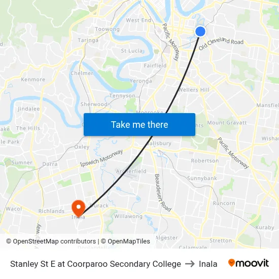 Stanley St E at Coorparoo Secondary College to Inala map