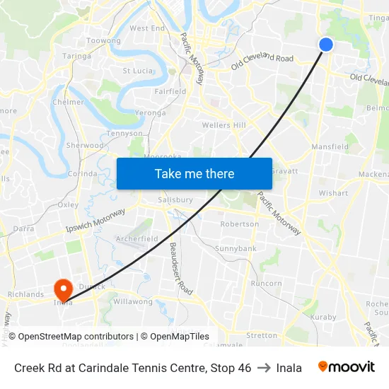 Creek Rd at Carindale Tennis Centre, Stop 46 to Inala map