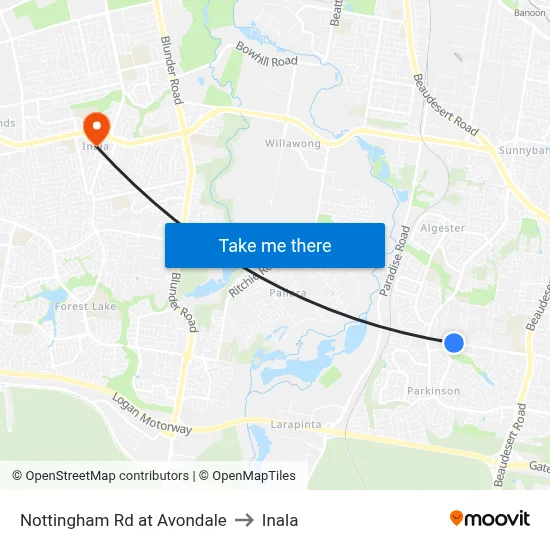 Nottingham Rd at Avondale to Inala map