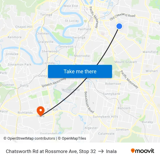 Chatsworth Rd at Rossmore Ave, Stop 32 to Inala map