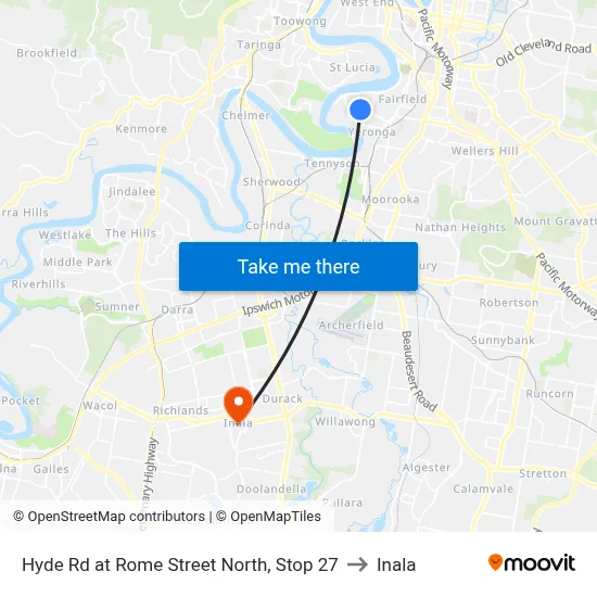Hyde Rd at Rome Street North, Stop 27 to Inala map