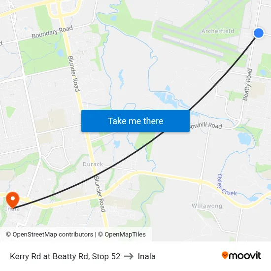 Kerry Rd at Beatty Rd, Stop 52 to Inala map