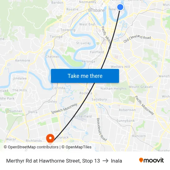 Merthyr Rd at Hawthorne Street, Stop 13 to Inala map