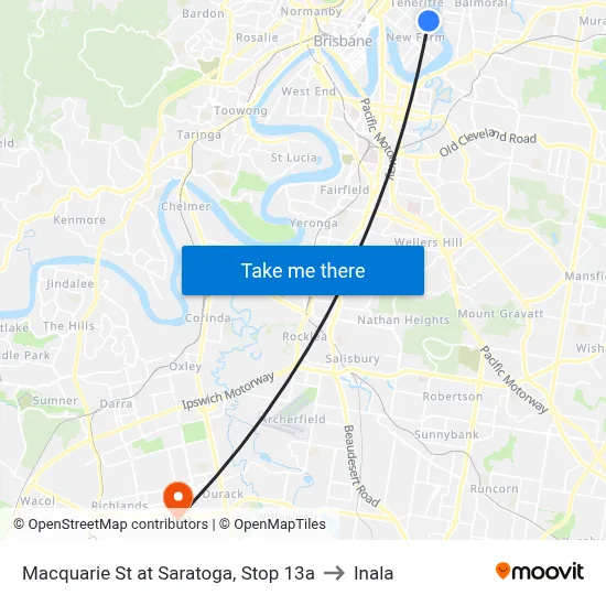 Macquarie St at Saratoga, Stop 13a to Inala map