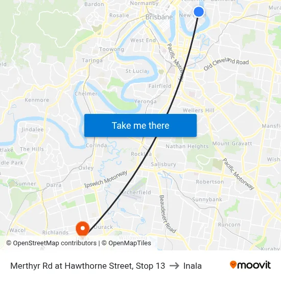 Merthyr Rd at Hawthorne Street, Stop 13 to Inala map