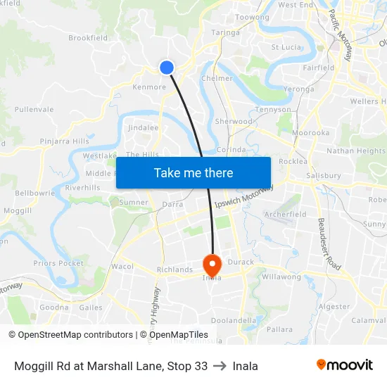 Moggill Rd at Marshall Lane, Stop 33 to Inala map