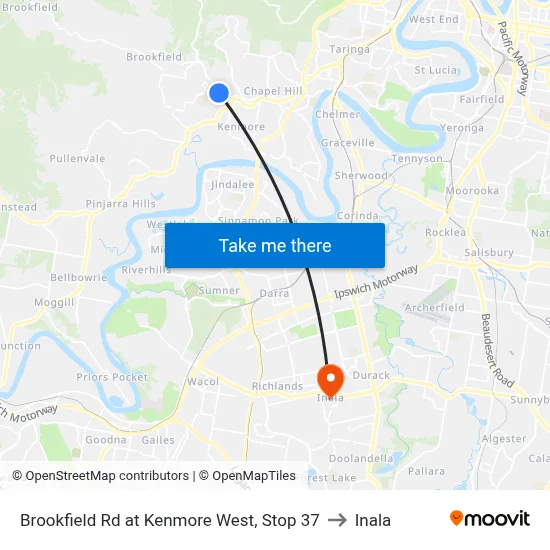 Brookfield Rd at Kenmore West, Stop 37 to Inala map