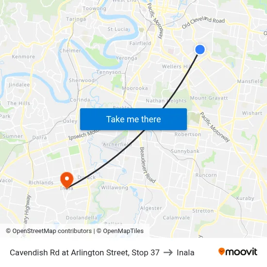 Cavendish Rd at Arlington Street, Stop 37 to Inala map