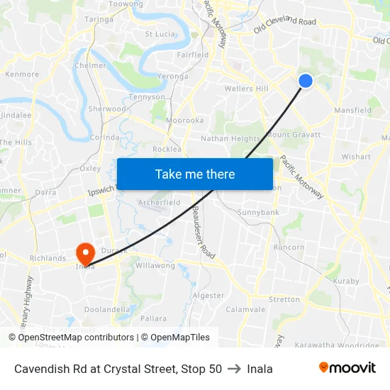 Cavendish Rd at Crystal Street, Stop 50 to Inala map
