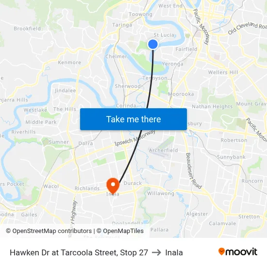 Hawken Dr at Tarcoola Street, Stop 27 to Inala map