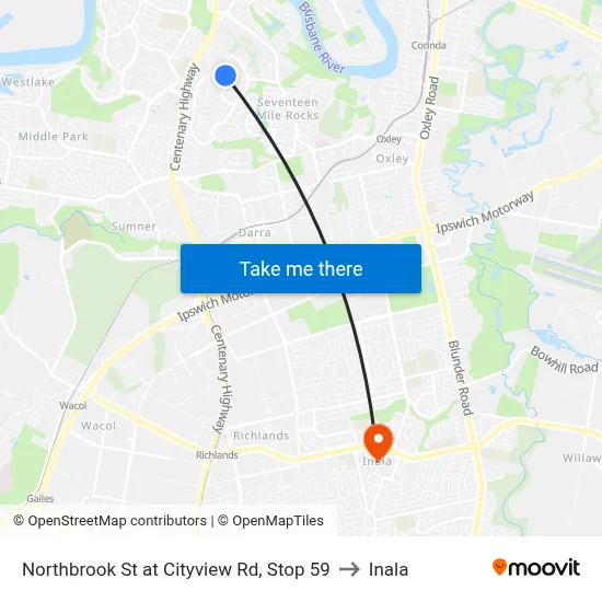 Northbrook St at Cityview Rd, Stop 59 to Inala map