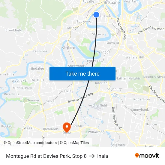 Montague Rd at Davies Park, Stop 8 to Inala map