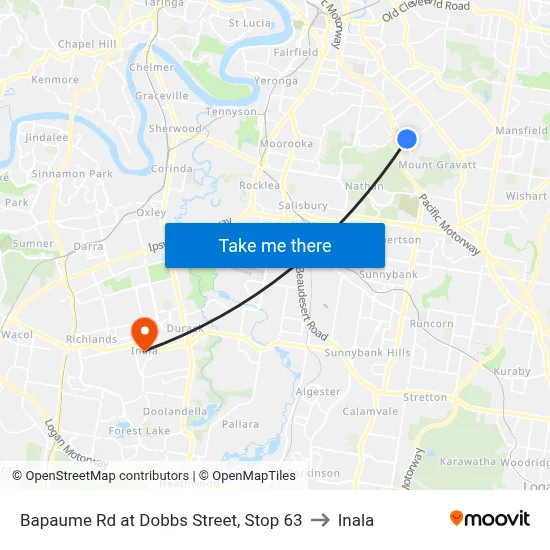 Bapaume Rd at Dobbs Street, Stop 63 to Inala map