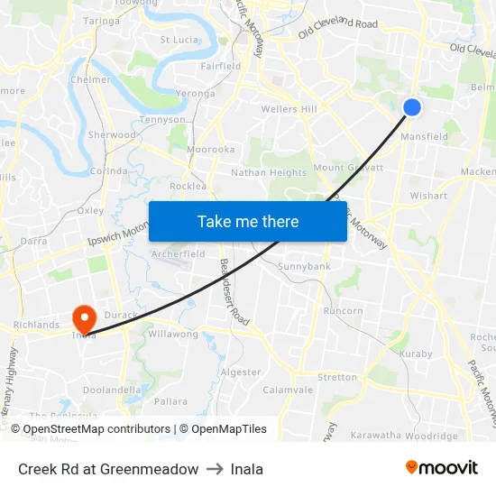 Creek Rd at Greenmeadow to Inala map