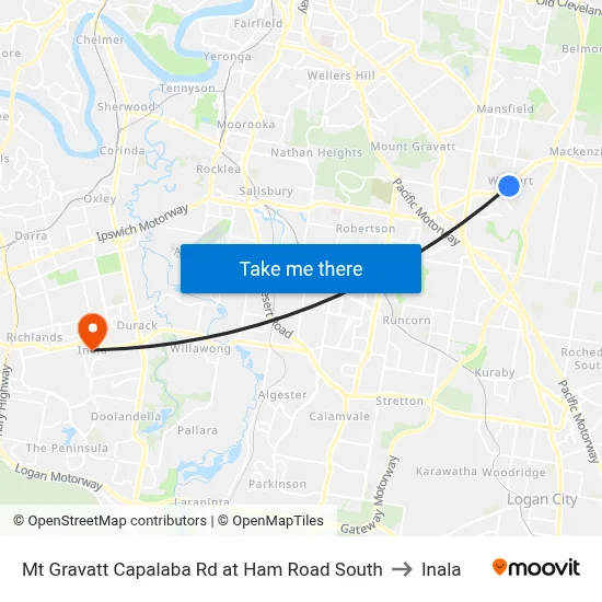 Mt Gravatt Capalaba Rd at Ham Road South to Inala map