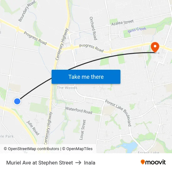 Muriel Ave at Stephen Street to Inala map