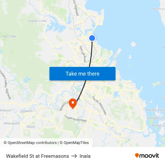Wakefield St at Freemasons to Inala map