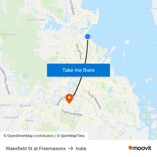 Wakefield St at Freemasons to Inala map