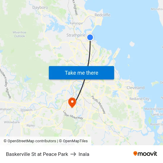 Baskerville St at Peace Park to Inala map