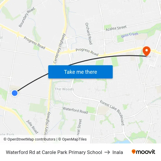 Waterford Rd at Carole Park Primary School to Inala map