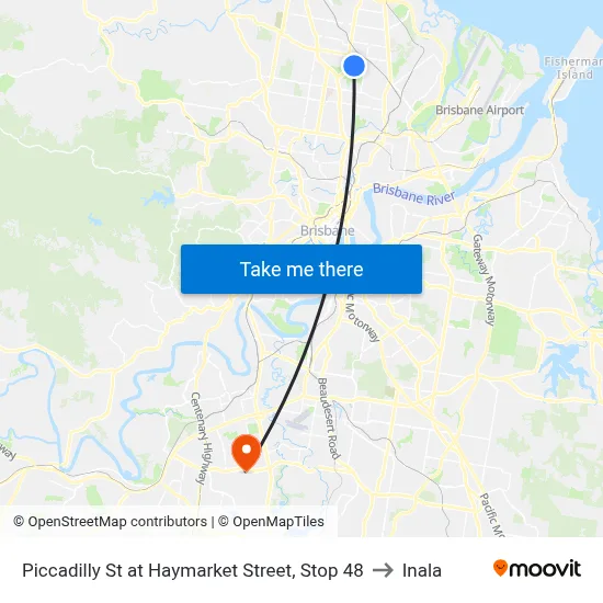 Piccadilly St at Haymarket Street, Stop 48 to Inala map