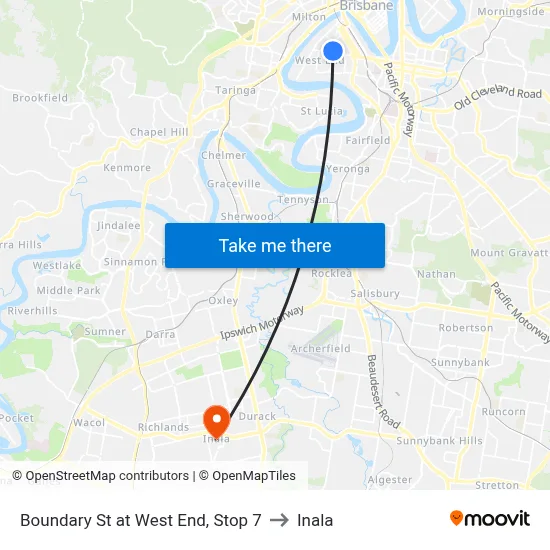 Boundary St at West End, Stop 7 to Inala map