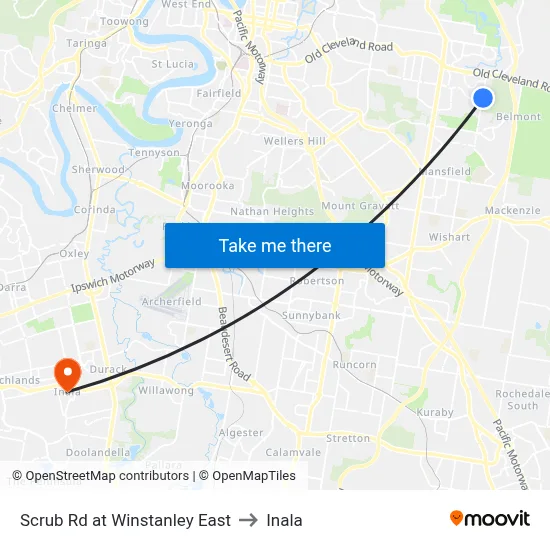 Scrub Rd at Winstanley East to Inala map