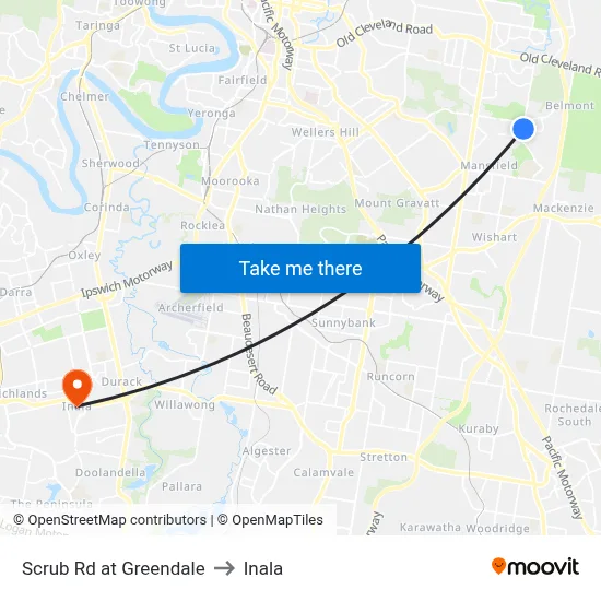 Scrub Rd at Greendale to Inala map