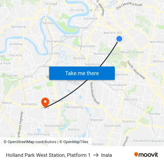 Holland Park West Station, Platform 1 to Inala map