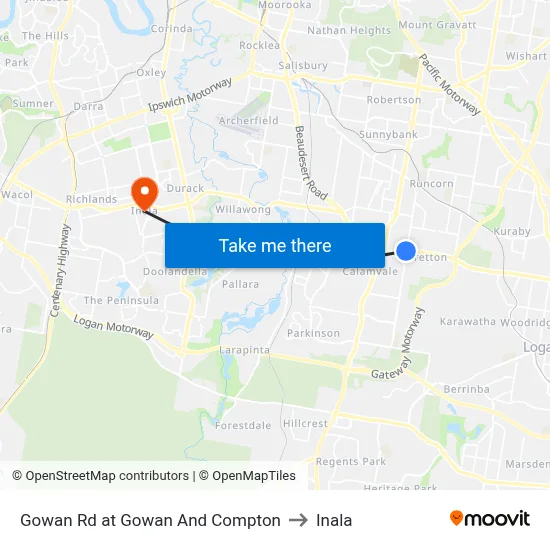 Gowan Rd at Gowan And Compton to Inala map