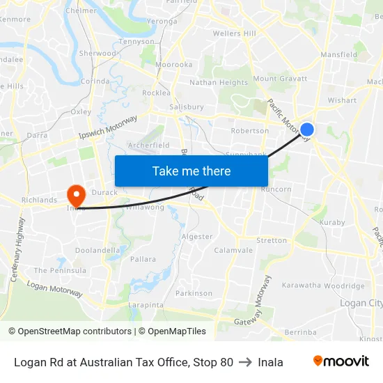 Logan Rd at Australian Tax Office, Stop 80 to Inala map