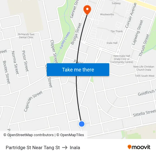 Partridge St Near Tang St to Inala map