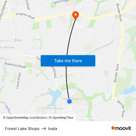 Forest Lake Shops to Inala map