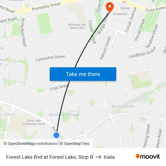 Forest Lake Bvd at Forest Lake, Stop B to Inala map