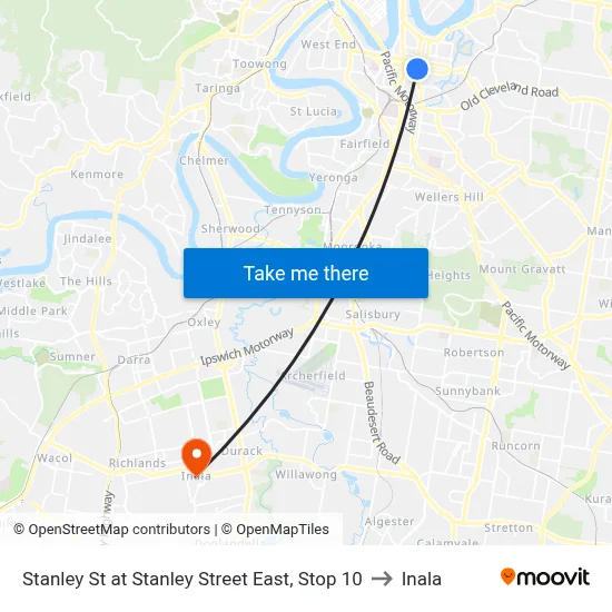 Stanley St at Stanley Street East, Stop 10 to Inala map