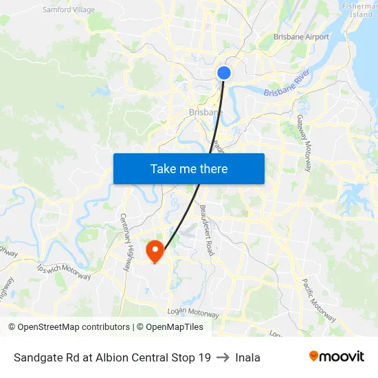 Sandgate Rd at Albion Central Stop 19 to Inala map