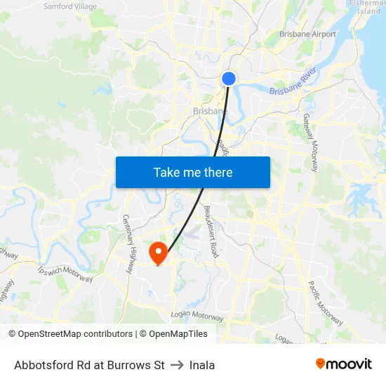 Abbotsford Rd at Burrows St to Inala map