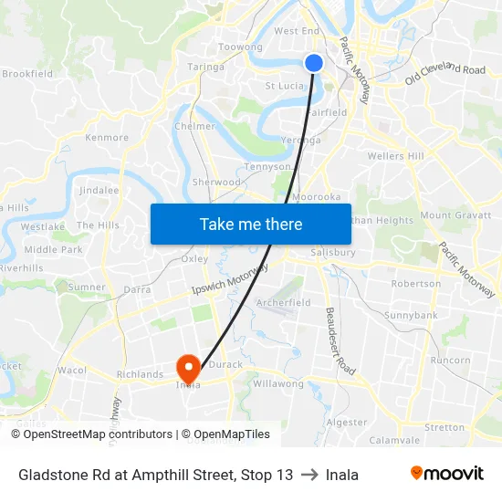 Gladstone Rd at Ampthill Street, Stop 13 to Inala map