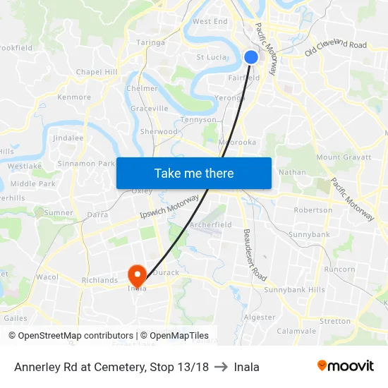 Annerley Rd at Cemetery, Stop 13/18 to Inala map