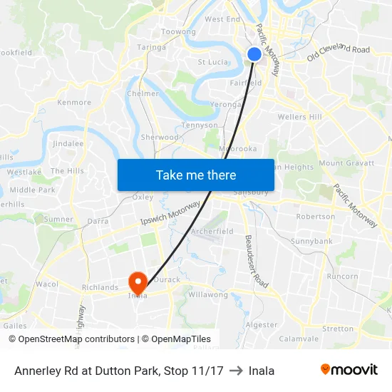 Annerley Rd at Dutton Park, Stop 11/17 to Inala map