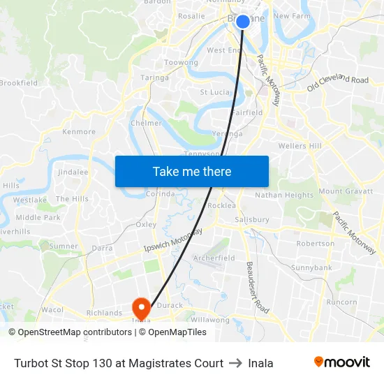 Turbot St Stop 130 at Magistrates Court to Inala map