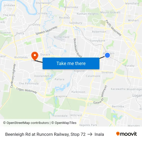 Beenleigh Rd at Runcorn Railway, Stop 72 to Inala map