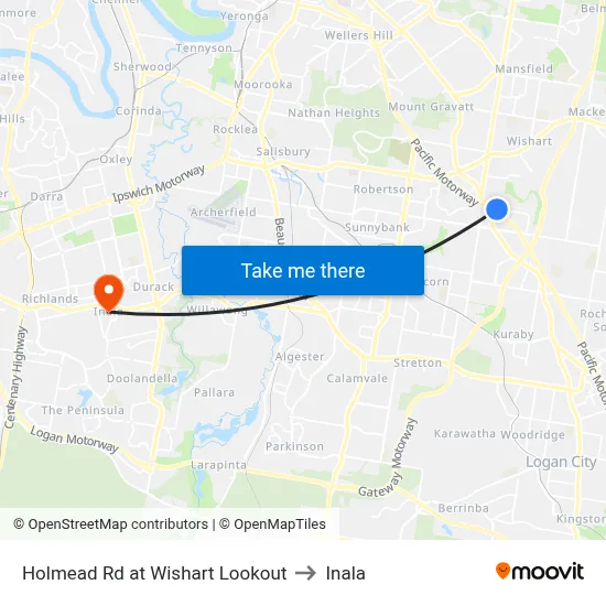 Holmead Rd at Wishart Lookout to Inala map
