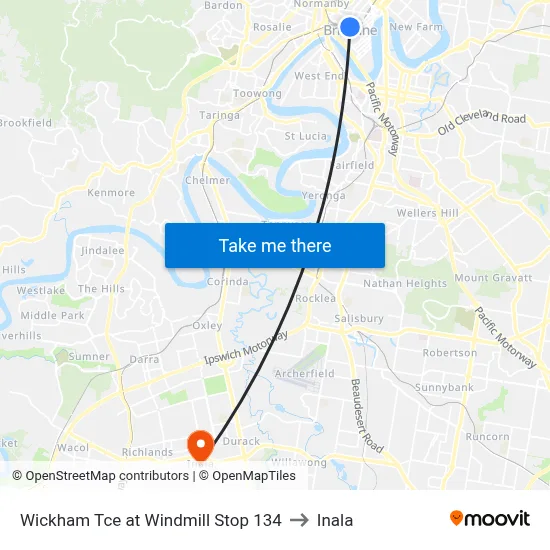 Wickham Tce at Windmill Stop 134 to Inala map