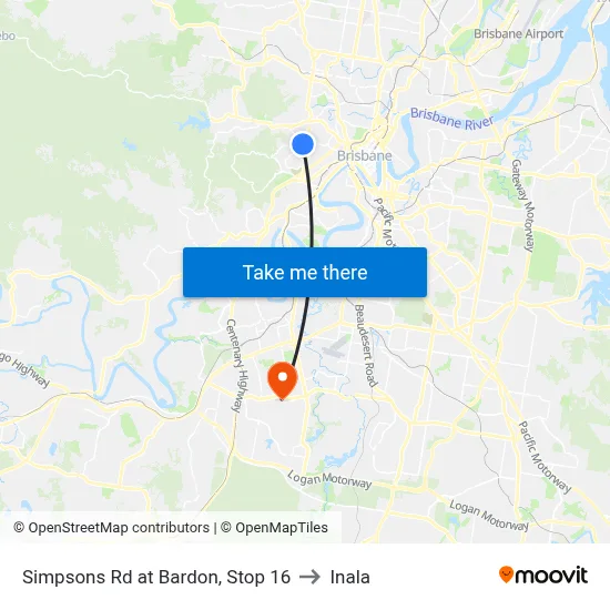 Simpsons Rd at Bardon, Stop 16 to Inala map