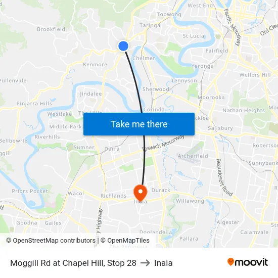 Moggill Rd at Chapel Hill, Stop 28 to Inala map