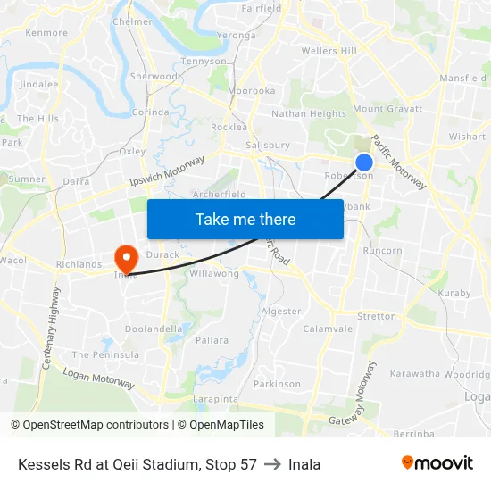 Kessels Rd at Qeii Stadium, Stop 57 to Inala map
