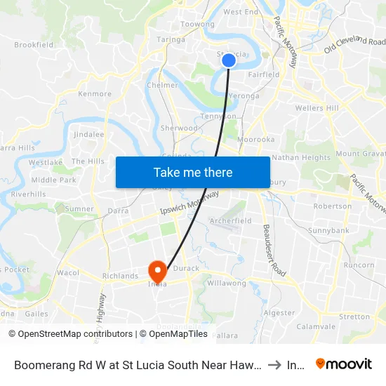 Boomerang Rd W at St Lucia South Near Hawken Dr to Inala map
